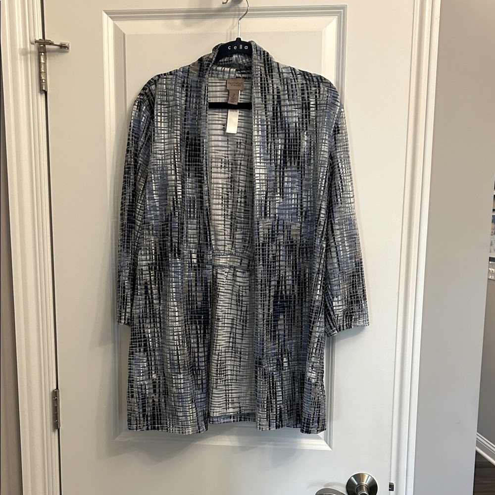 Chico's Navy and Cream Striped Top